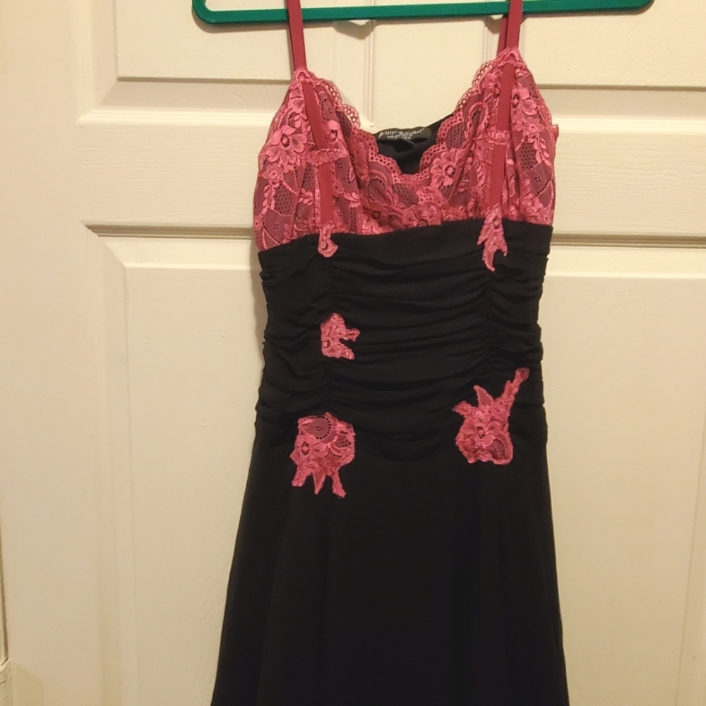 Vintage 90’s Betsey Johnson NY Black Pink A-Line Chiffon Babydoll Dress Sz 8